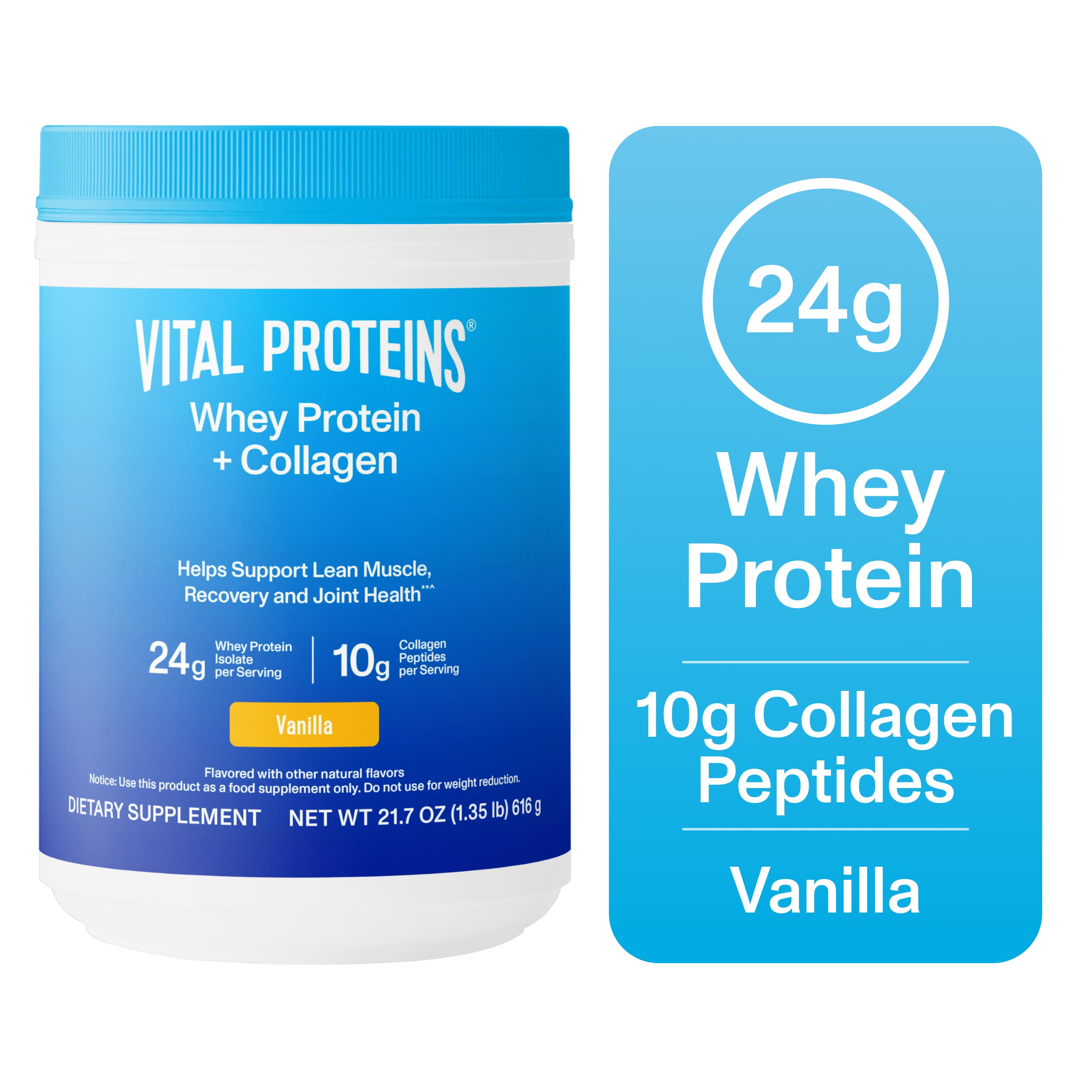 Vital Proteins Whey Protein + Collagen Peptides Powder, Supports Lean Muscle, Recovery and Joint Health, Vanilla, 21.7oz