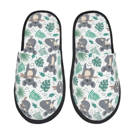 

Noikeo Bears and Tropical Leaves Pattern Cozy Slippers Indoor for Women and Mens Fuzzy House Shoes Soft Plush Warm Slip-on Slippers-Large