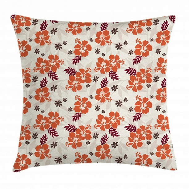 Hawaii Throw Pillow Cushion Cover, Abstract Aloha State Floral Pattern
