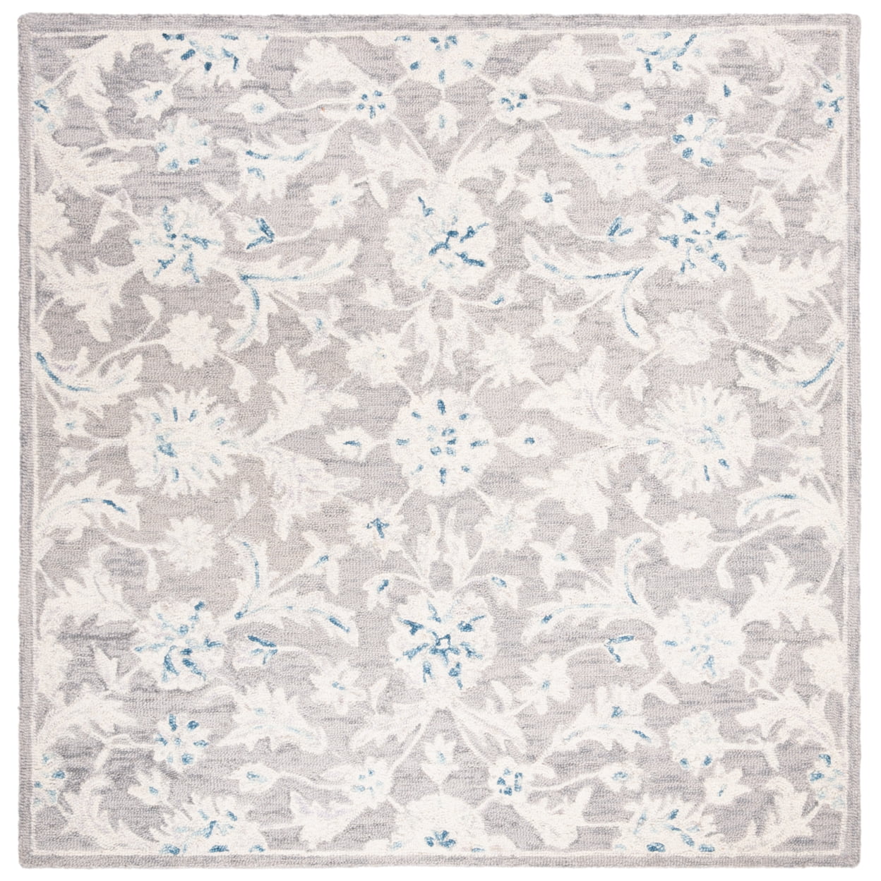 SAFAVIEH Micro-Loop Carl Floral Overdyed Wool Runner Rug, Grey/Ivory, 2'3" x 7'