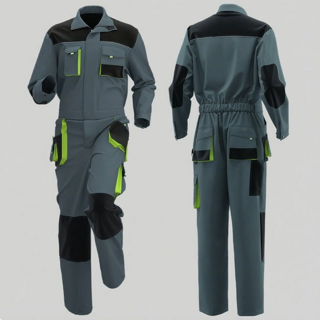 Leodye Combinaison de Travail à Blocs de Couleur pour Homme, Tenue de Travail une-Pièce Résistante à L'Usure à Multiples Poches Vert Armée G(L)