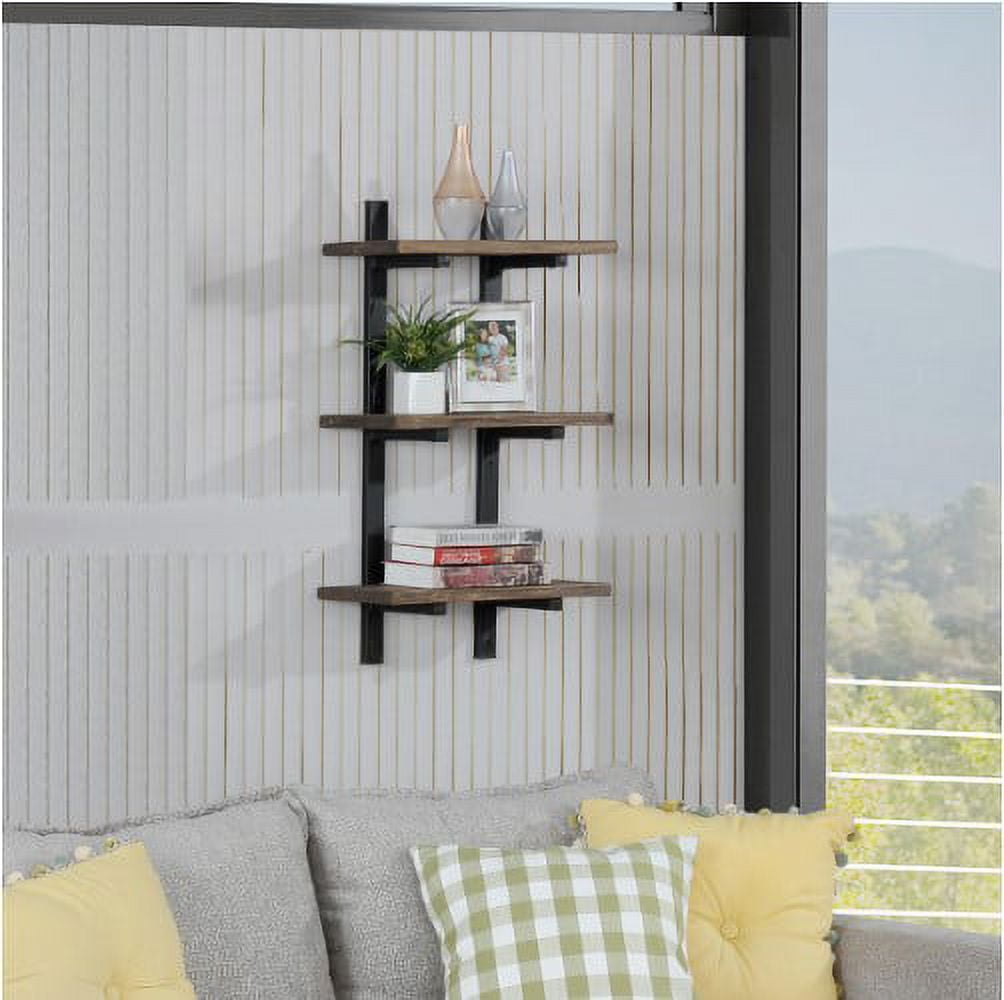 Alaterre Pomona 36"H Metal and Solid Wood Wall Shelf