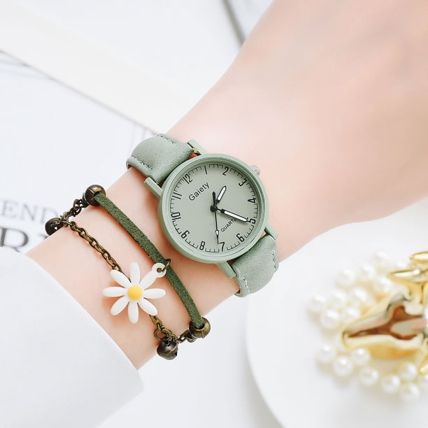 Relojes de pulsera para mujer, estilo europeo y moderno, de cuero, de cuarzo, con pulsera, reloj de moda.