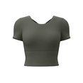 thumbnail image 5 of PInxai Womens Workout Tops with Built in Bras Round Neck Short Sleeve Crisscross Back Athletic Shirts Breathable Running Crop Tops, 5 of 7