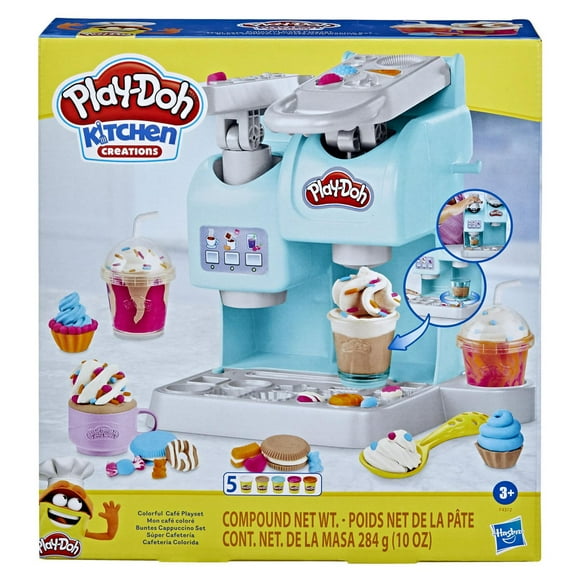 Play-Doh Kitchen Creations Colorful Cafe Playset with 5 Modeling Compound Colors, Play Food Coffee Toy for Kids 3 Years and Up, Non-Toxic, Ages 3 years and up