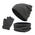 thumbnail image 2 of harmtty Warm 1 Set Unisex Hat Gloves Scarf Solid Color Sweat Absorption Autumn Winter Knitted Warm Cap for Daily Wear Grey, 2 of 8