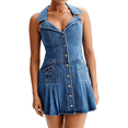 thumbnail image 1 of Robes en Denim Sans Manches pour Femmes Chic à Simple Boutonnage Ourlet à Volants Robe Longueur Mini Bleu m, 1 of 8