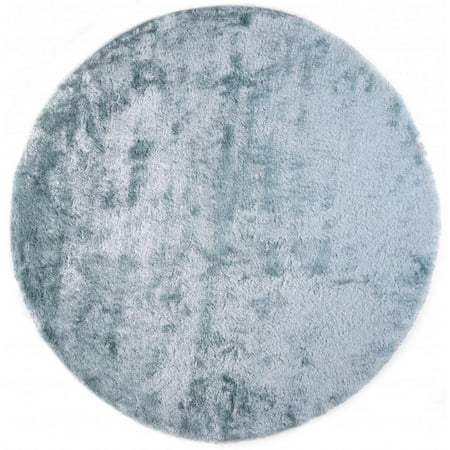 8 Blue And Silver Round Shag Tufted Handmade Area Rug