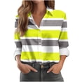 thumbnail image 2 of XuJwPNcy Long Sleeve Shirts for Women Collared V Neck Button down Blouse Tees Fall Color Block Tops, 2 of 4