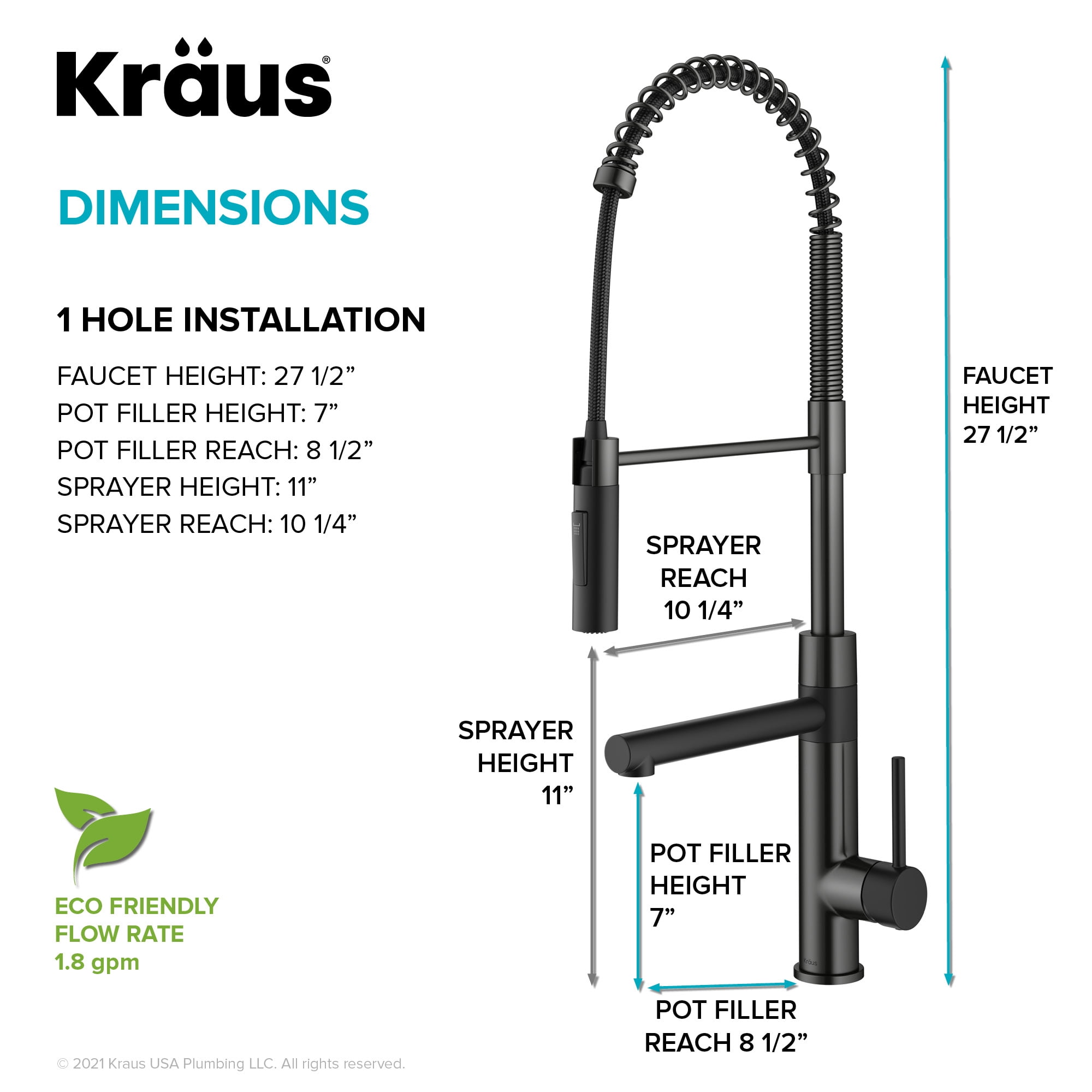 Kraus Artec Pro Commercial Style Pull-Down Single Handle Kitchen Faucet with Pot Filler in Matte Black / Spot Free Black Stainless Steel
