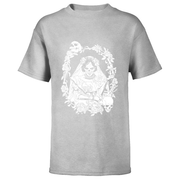 Disney Haunted Mansion Movie The Bride Ghost Skulls & Roses - Short Sleeve T-Shirt for Kids - Customized-Athletic Heather