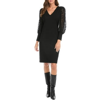 karen kane lace sheath dress Karen Kane V-Neck Scallop Hem 3/4 Sleeve Sheath Lace Dress