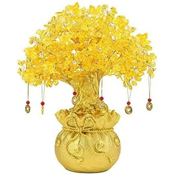 HAHADAXA Feng Shui Citrine/Yellow Crytal Money Tree Chinese Dragon Pots
