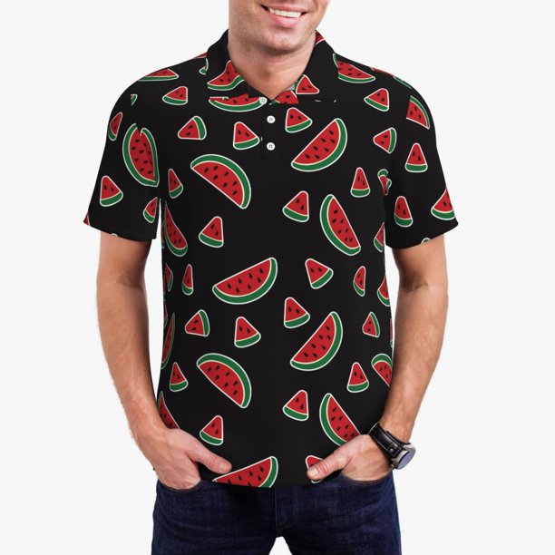 Balery Watermelon Camisa Polo de Hombre con Estampado, de Manga Corta y Tejido Medio, Camisa Tipo Golf Polo-Large