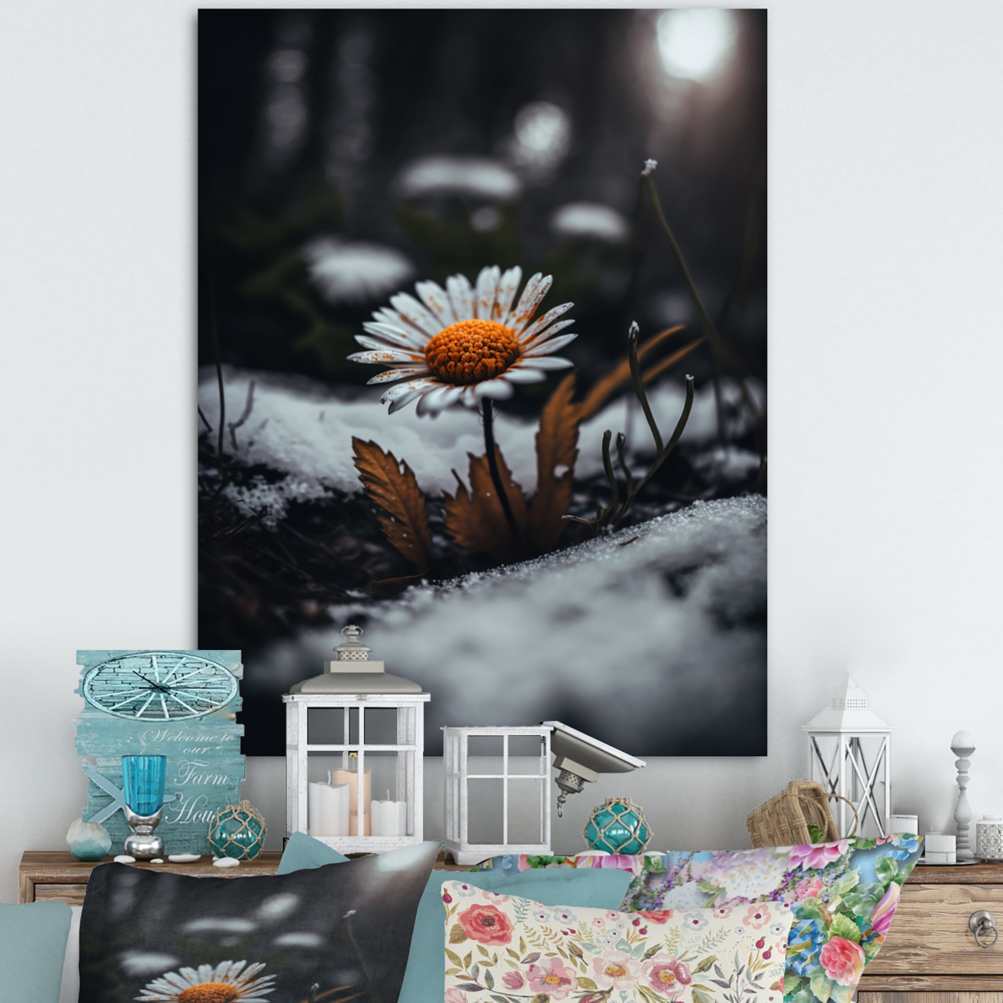 Designart A Blooming Orange Daisy Flower In Winter I Canvas Wall Art