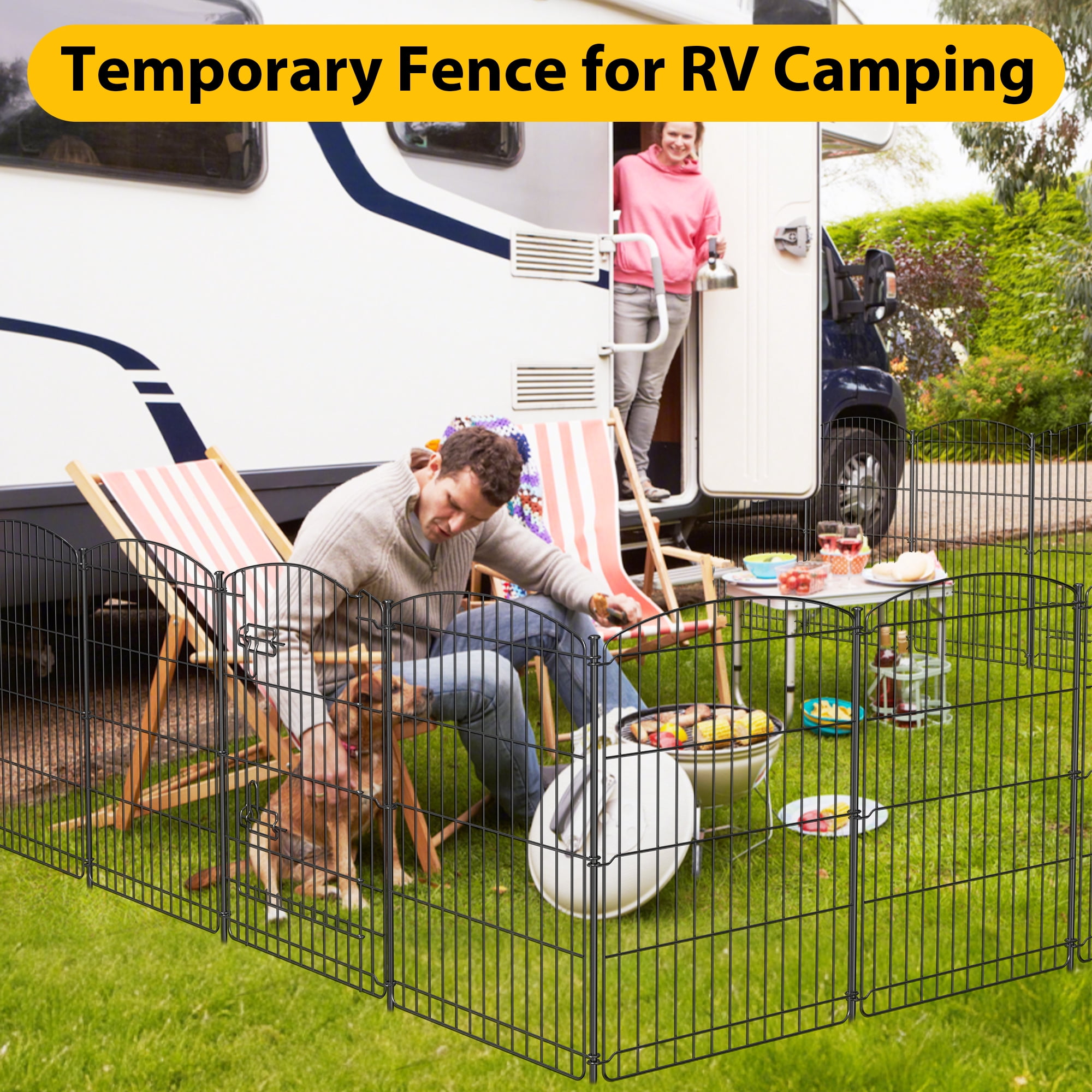 Anyask 30" Tall 16 Panel Dog Playpen with One Door, Portable Customizable Foldable Indoor Outdoor Metal Exercise Pen Fence Panels for Pets, Rust-Resistant, Tool-Free,Black