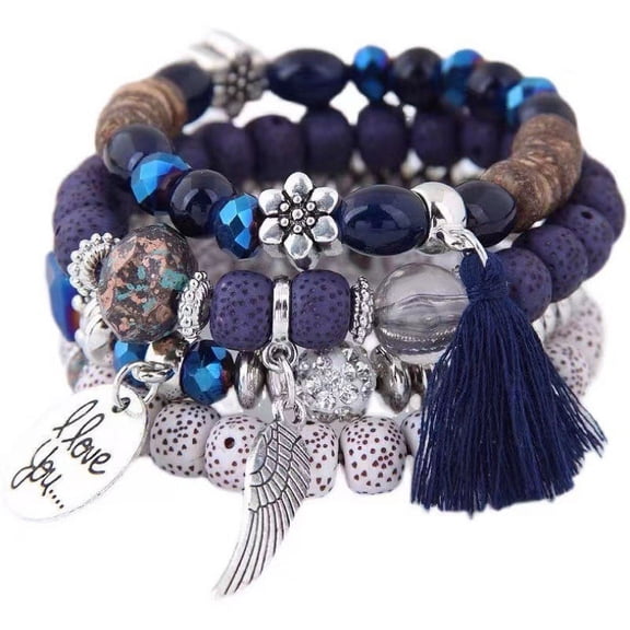 SUSHANG 4PC Beaded Bracelet 4PCs Set Bohemia Wing Beads Bracelet Women Bangle Jewelry Party Gift