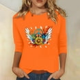 thumbnail image 2 of Dadaria T-Shirt Orange pour Femmes Manches 3/4 Col Rond Grande Taille Été Chandail Blouses L, 2 of 5