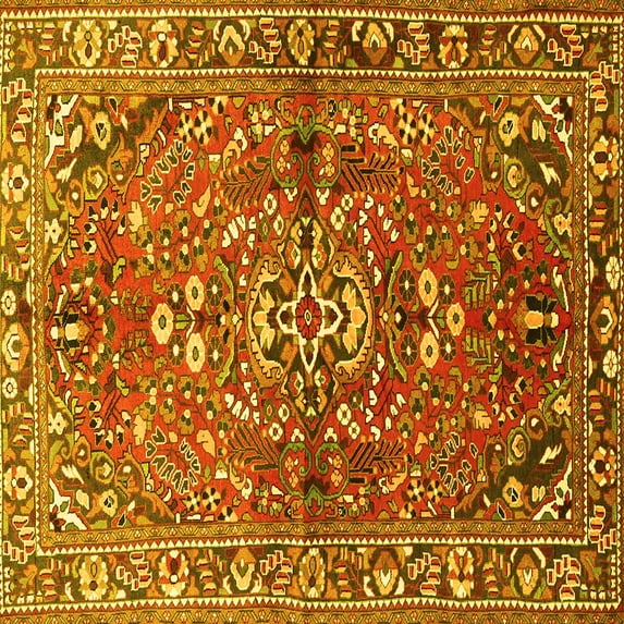 Ahgly Company Machine Washable Indoor Square Persian Yellow Traditional Area Rugs, 3' Square