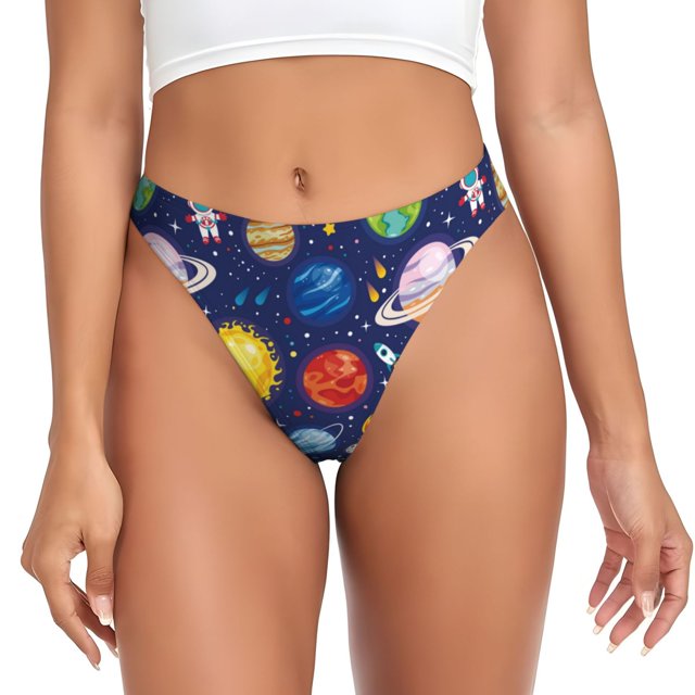Fotbe Space Planet Tanga Sin Costuras para Mujer con Estampado – Panties Invisibles, Transpirables y Cómodos para Uso Diario-X-Large