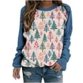 thumbnail image 2 of pimelu Christmas Sweater Clearance Womens Cute Shirts for Christmas Trendy Color Block Christams Tree Print Sweatshirt Girls Long Raglan Sleeve Round Neck Pullover Tops, 2 of 3