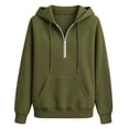 thumbnail image 5 of VEKDONE Womens Thin Fleece Lined Hoodie Fall Long Sleeve 1/2 Zip Up Pullover Sweatshirts | Casual Loose Fit Pullover Tops, Drawstring Hooded Sweatshirt with Kangaroo Pocket Army Green M, 5 of 5
