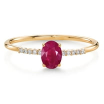 Gem Stone King 10K Yellow Gold Oval Red Ruby and White Lab Grown Diamond Engagement Ring for Women (0.65 Cttw, Oval 6X4MM, Gemstone July Birthstone, Available in Size 5, 6, 7, 8, 9)