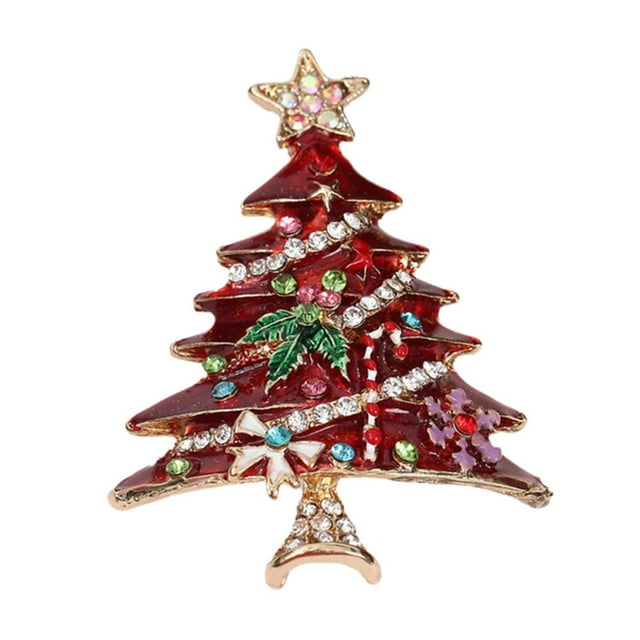 Christmas Tree Brooches - Multicolor Crystal Rhinestone Pins for Women, Festive Scarf Shawl Clips