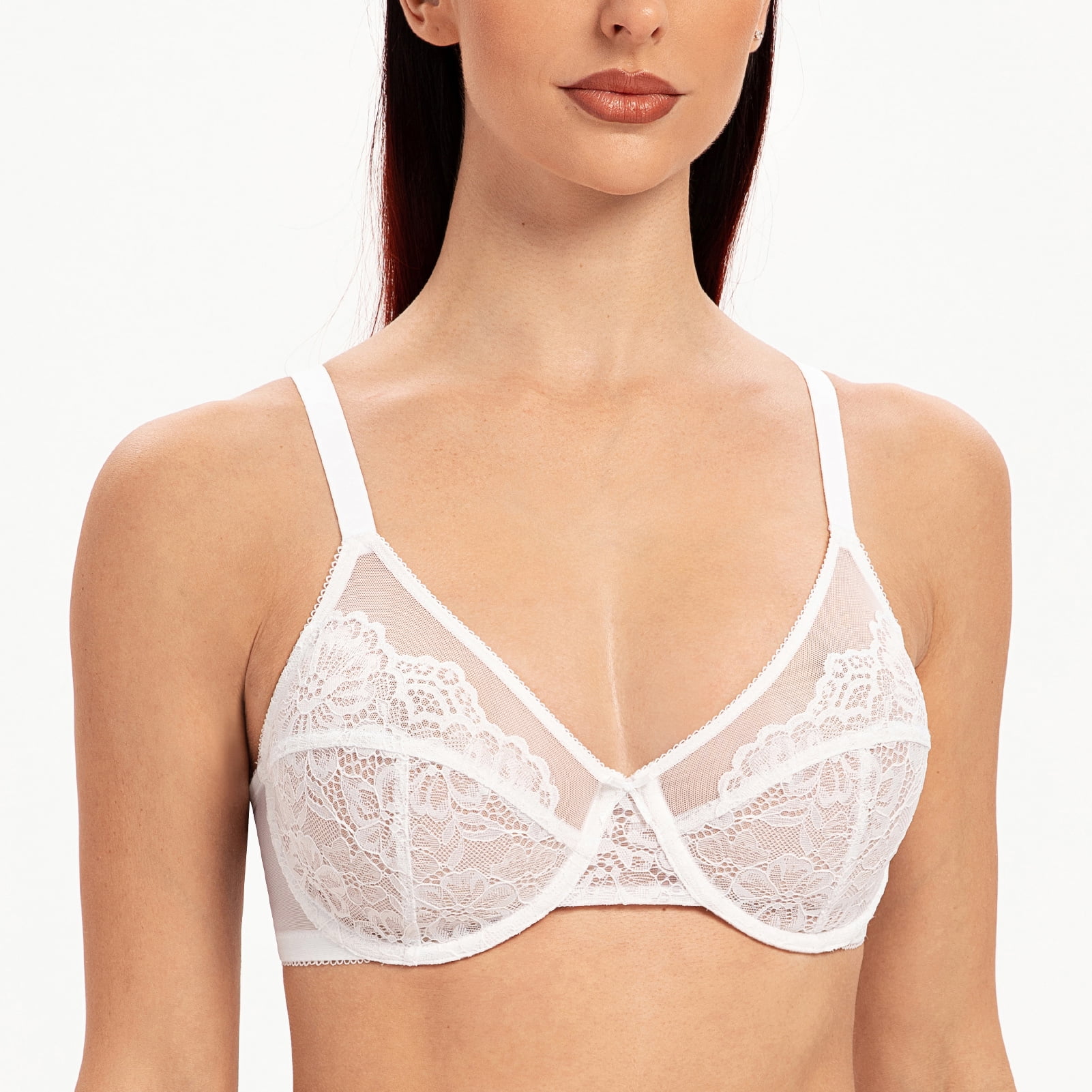 MELENECA Women's Full Coverage No Padding Plus Size Minimizer Underwire Bra White 34C