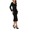 thumbnail image 4 of INSPIRE CHIC Women's Square Neck Dress Wedding Guest Long Sleeve Formal Cocktail Elegant Midi Fishtail Dresses S Black, 4 of 6
