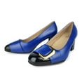 thumbnail image 2 of Ferwind Women's Slip-on Pumps Chunky Heels Goldtone Buckle Adult Navy  5, 2 of 7