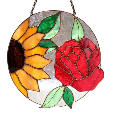 

Colorful Stained Acrylic Panel Ornament Sunflower Rose Flower Pattern Window Hanging Pendant Thanksgiving Garden Courtyard Decoration