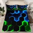 thumbnail image 2 of Castle Fairy Children Teens Adults Abstract Gradient Honeycomb 4pcs Bed Sheets,Geometric Ombre Hexagon King Sheets,Neon Lights Super Cozy Sheet Set,Luxury Bedroom Decor, 2 of 7