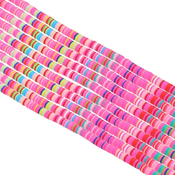 Uxcell Polymer Clay Beads Spacer, Round Flat Handmade Bead Spacers for Craft Home Decor Chain Bracelets Jewelry Making Pink/Red/Blue Tone
