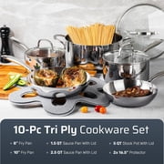 Gotham Steel 10 Pcs Stainless Steel Cookware Set, Pots and Pans Set Non Stick with Induction Cookware, Made Without Forever Chemicals, Metal Utensil Safe, Oven and Dishwasher Safe