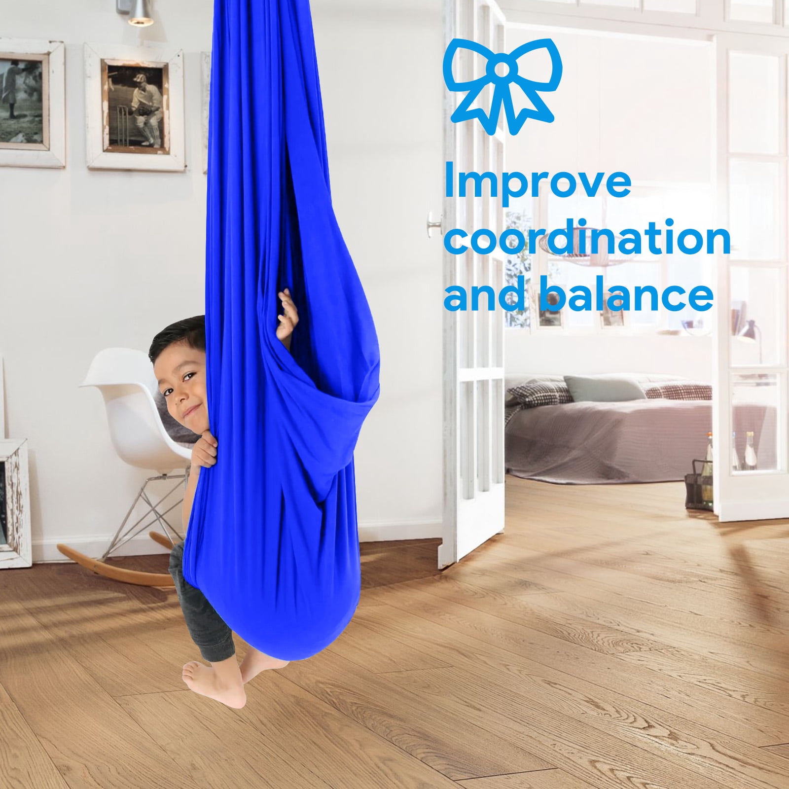 Sensory Swing for Kids Therapy Swing Hammock Indoor Outdoor, Hardware Included, Soft Breathable Nylon Cuddle Swing Joy Hammock for Child Adult with Autism, ADHD, Aspergers, Sensory Integration,Blue