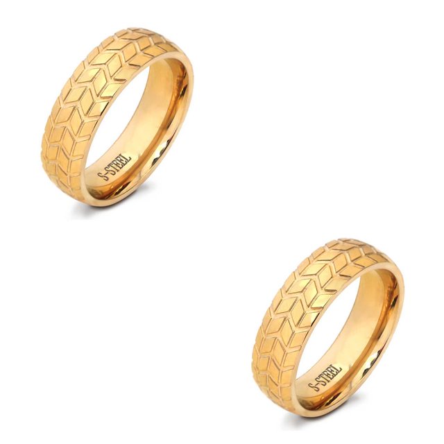Guardurnaity Anillo de carburo, banda de boda, colgante biselado, accesorios de joyería, anillos de acero exquisitos a prueba de herrumbre, Oro Tipo 9 2piezas