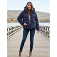 thumbnail image 3 of Womens Heavyweight Puffer Jacket Quilted Down Windproof Corduroy Winter Puffer Coat Heritage Navy Blue (S), 3 of 9