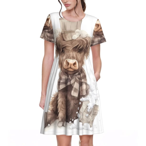 Easygdp C para Vestido Transpirable de Mujer, Vestido Suelto de Manga Corta con Pliegues y Bolsillos para el Verano