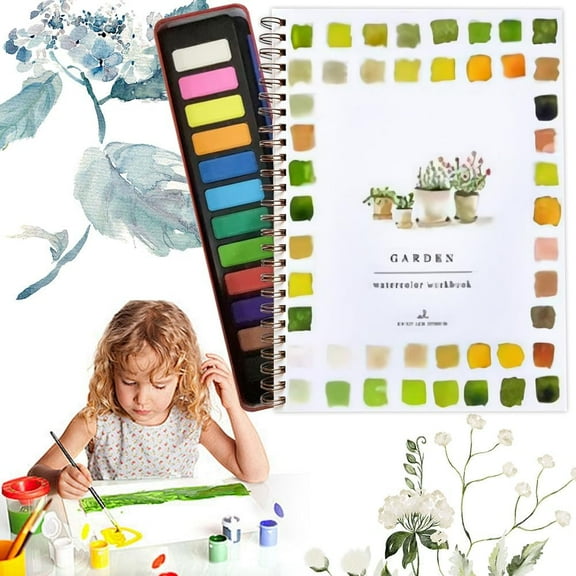Watercolor Workbooks, Watercolor Book for Adults Beginners, Water Coloring Book Painting Kit with 12 Watercolors Paints & Brush, Art Crafts Paint Set for Creative Exploration Gift for Teens (H)