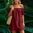 thumbnail image 2 of Summer Mini Dresses for Womens 2026 Fashion Plus Size Cotton and Linen Solid Color Short Sleeve Off--Shoulder Dress Pockets Mini Dresses, 2 of 9
