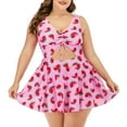 thumbnail image 1 of Women's Plus Size Swimsuits, One Piece Bathing Suits Summer Ocersized High Waisted Hollow Front Drawstring Push Up Monokini Swimsuit for Women with Skorts XL-5XL, 1 of 5
