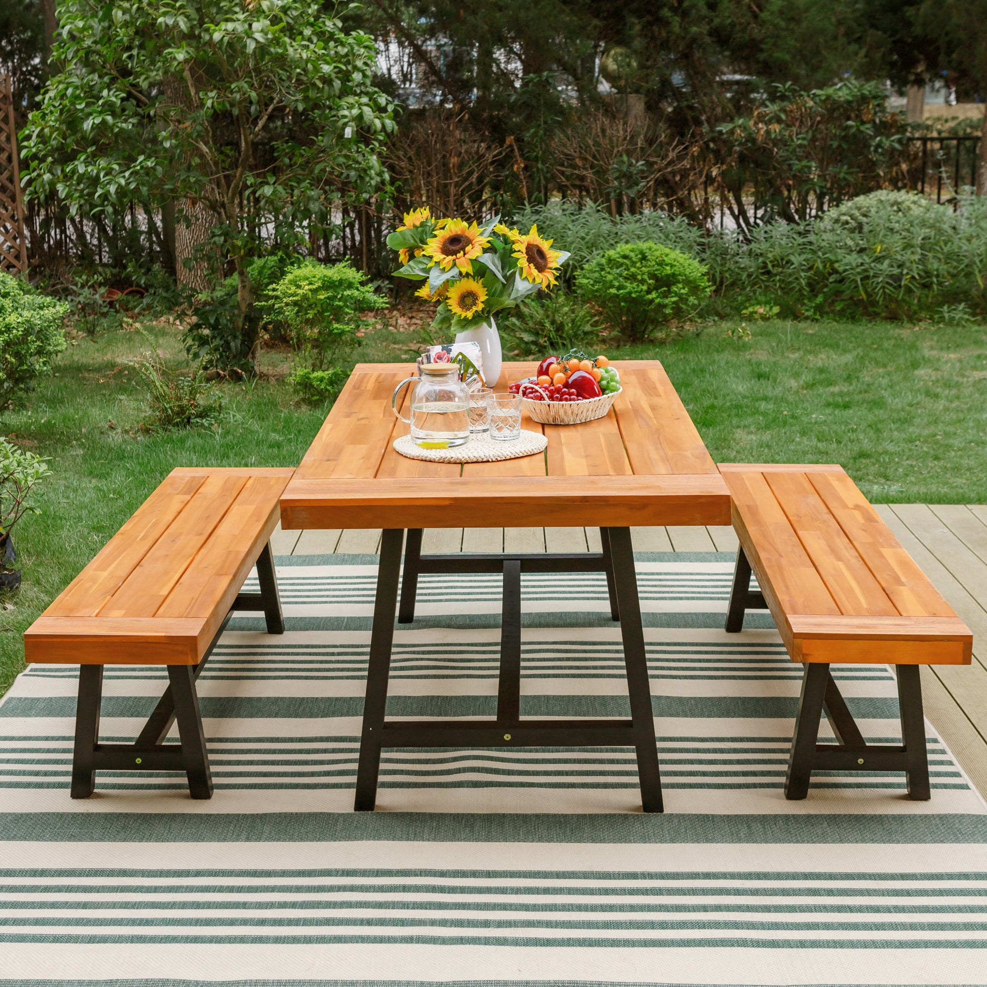 Clearance MF Studio 2PCS Patio Wood Benches Patio Bench