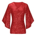 thumbnail image 6 of BangWanChi 3/4 Length Sleeve Womens Tops Womens Sequin Tops 3/4 Sleeve Glitter Sparkly Party Blouse V-Neck Dressy Tops for Evening Party, 6 of 8