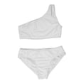 thumbnail image 1 of Bikini Dayu para niñas, blanco, con un hombro recortado, de dos piezas, 1 of 6