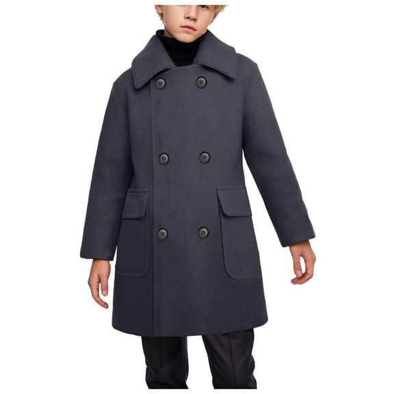 Povozer Boys Dress Coats Double Breasted Trench Coat Winter Super Thick Pea Coat(Gray,4-5 Years)