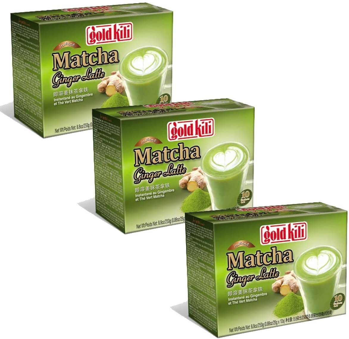 Gold Kili Instant Matcha Green Tea Ginger Latte (Pack of 3) 30 Packets