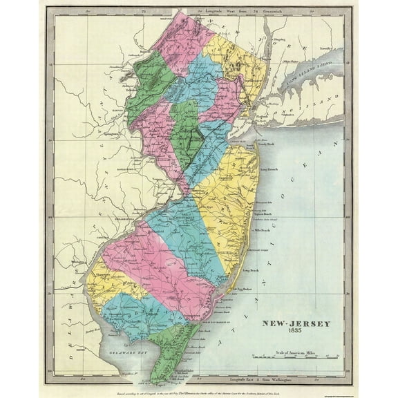 Historic State Map - New Jersey - Burr 1835 - 23 x 28.63 - Vintage Wall Art