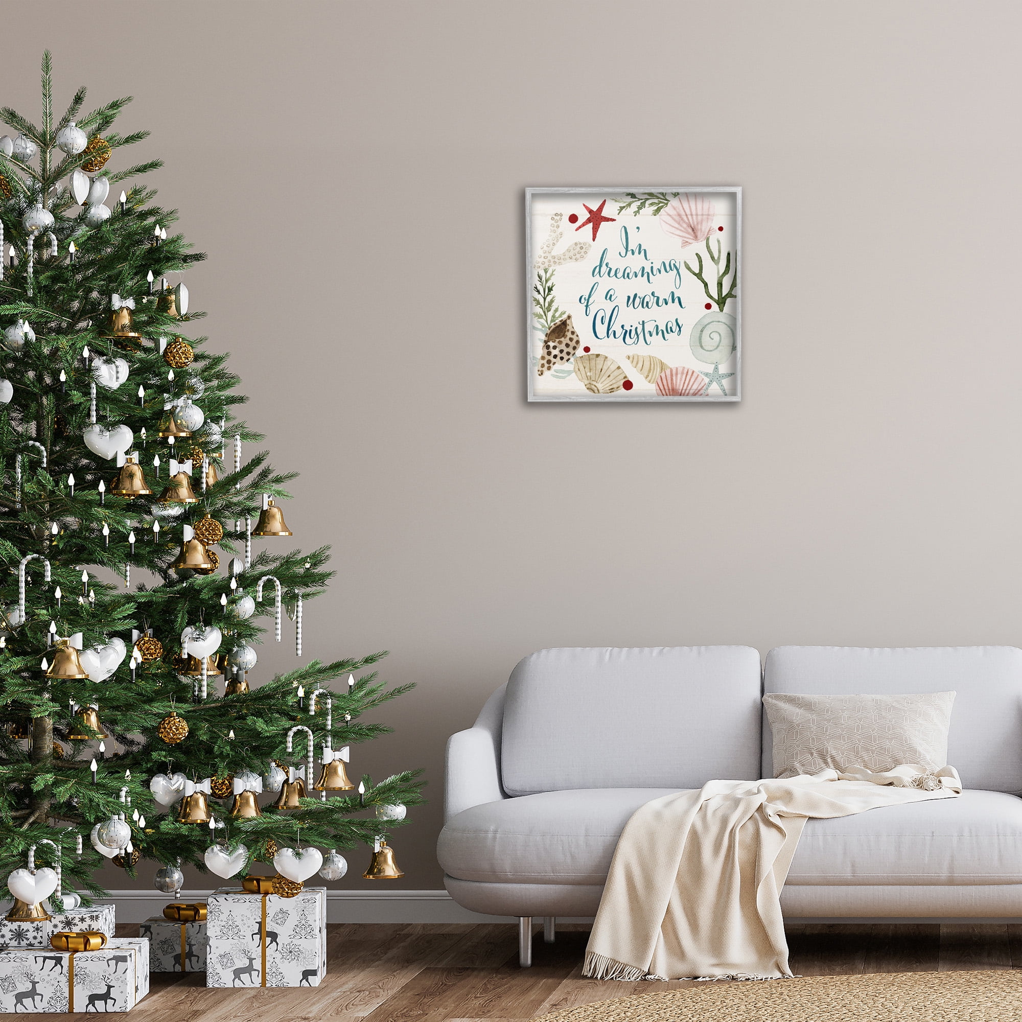 Stupell Industries Dreaming of Warm Christmas Phrase Holiday Painting Gray Framed Art Print Wall Art, 24 x 24