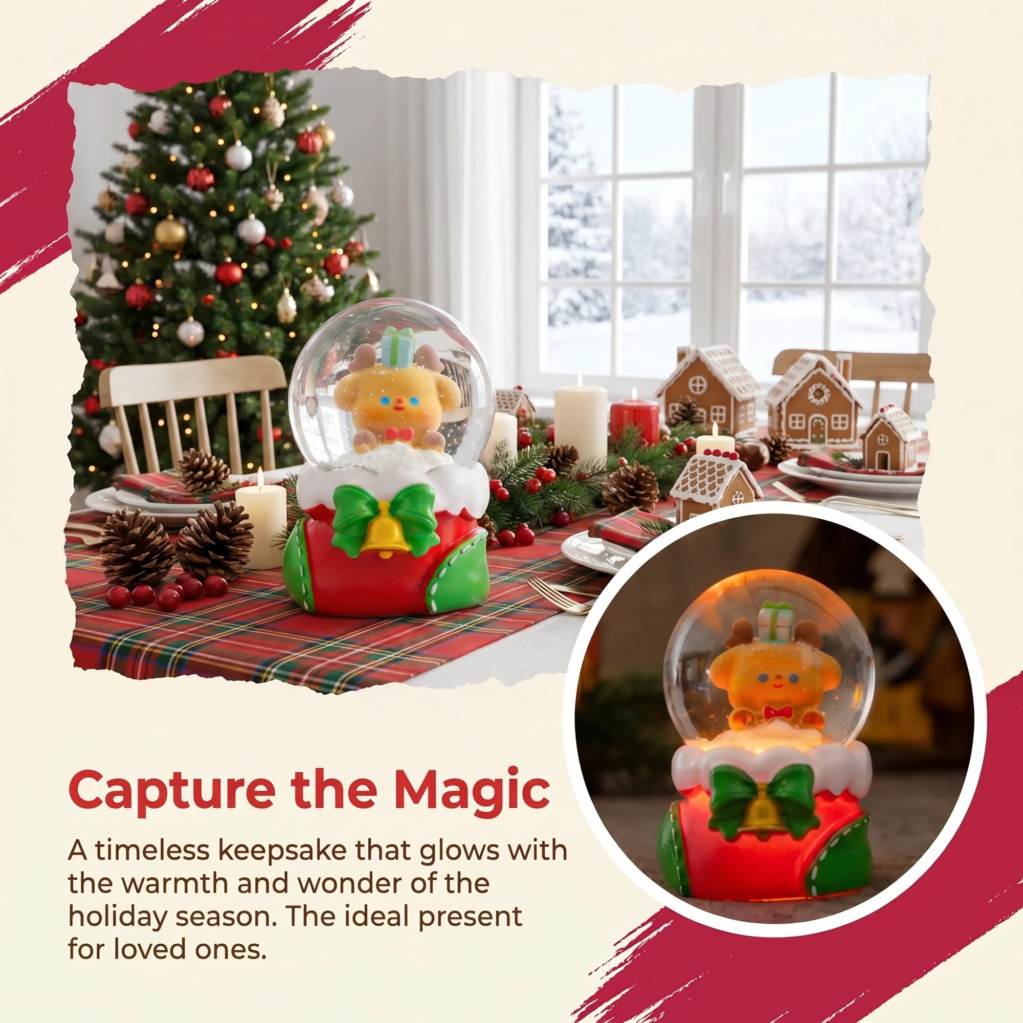 Unique Bargains Crystal Ball Shatterproof LED Glitter Snow Globe Red M 2.6" x 2.6" x 3.7"